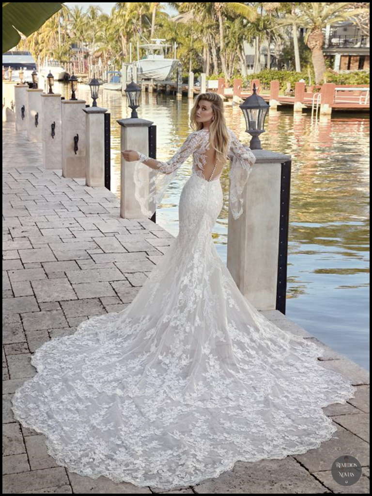 Vestido de novia en Málaga Demetrios 1029 espalda transparente y cola larga